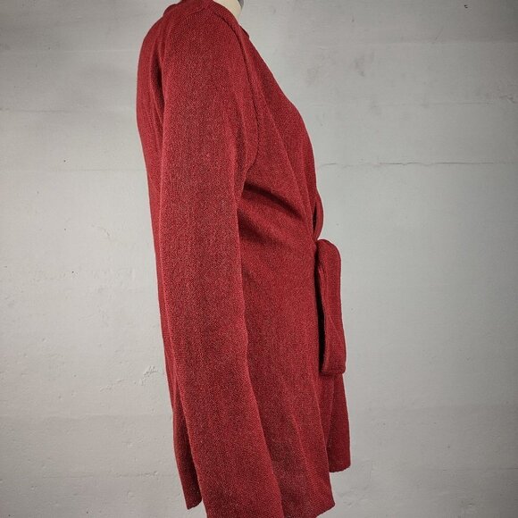 Beyond Threads rusty orange Alpaca Wool blend wrap cardigan w/ sash ladies Small - Picture 3 of 7